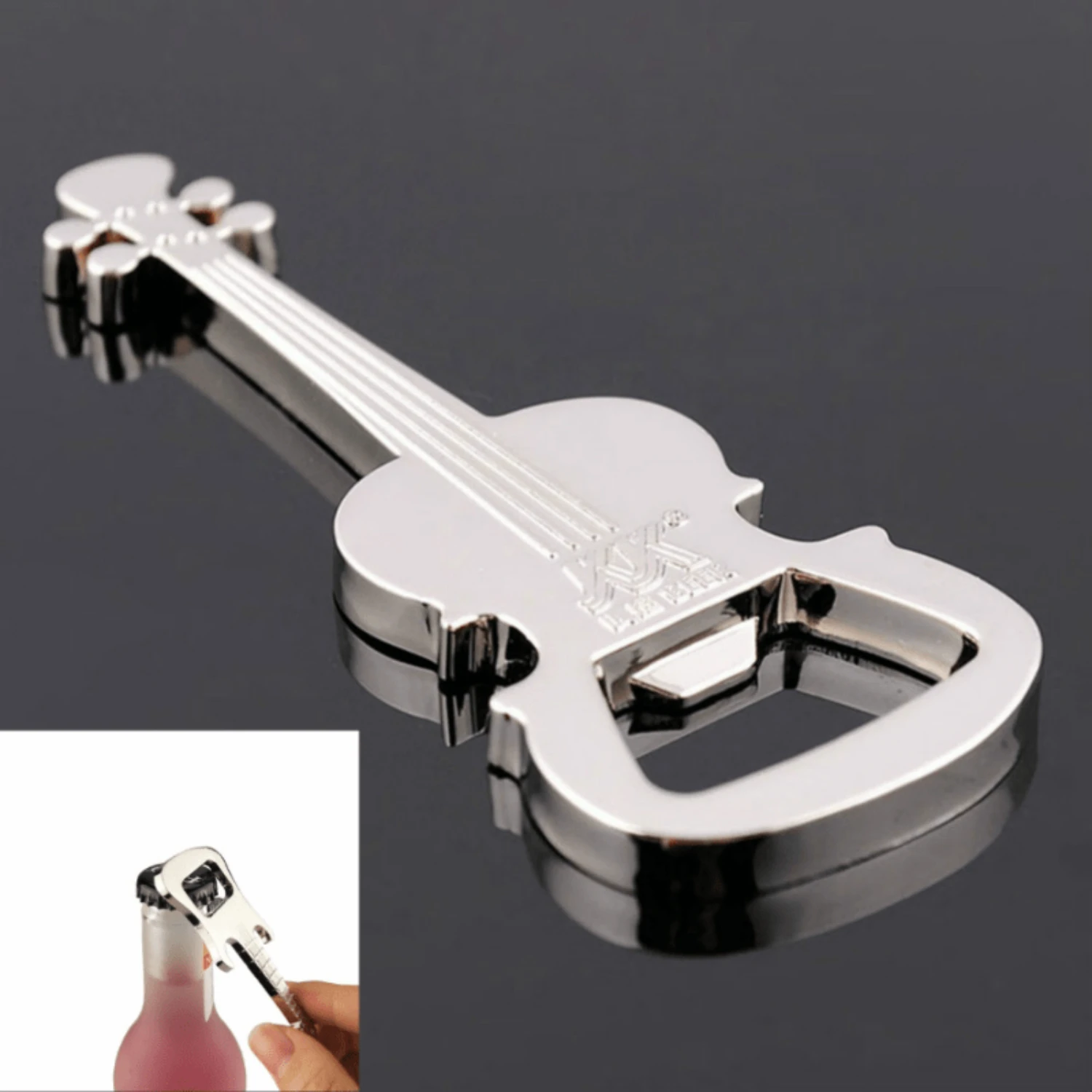 1pc Guitar Shape Zinc Alloy Bottle Opener For Beer, Wine, And Juice - Perfect Restaurant Kitchen Gadget For Opening Bottles With