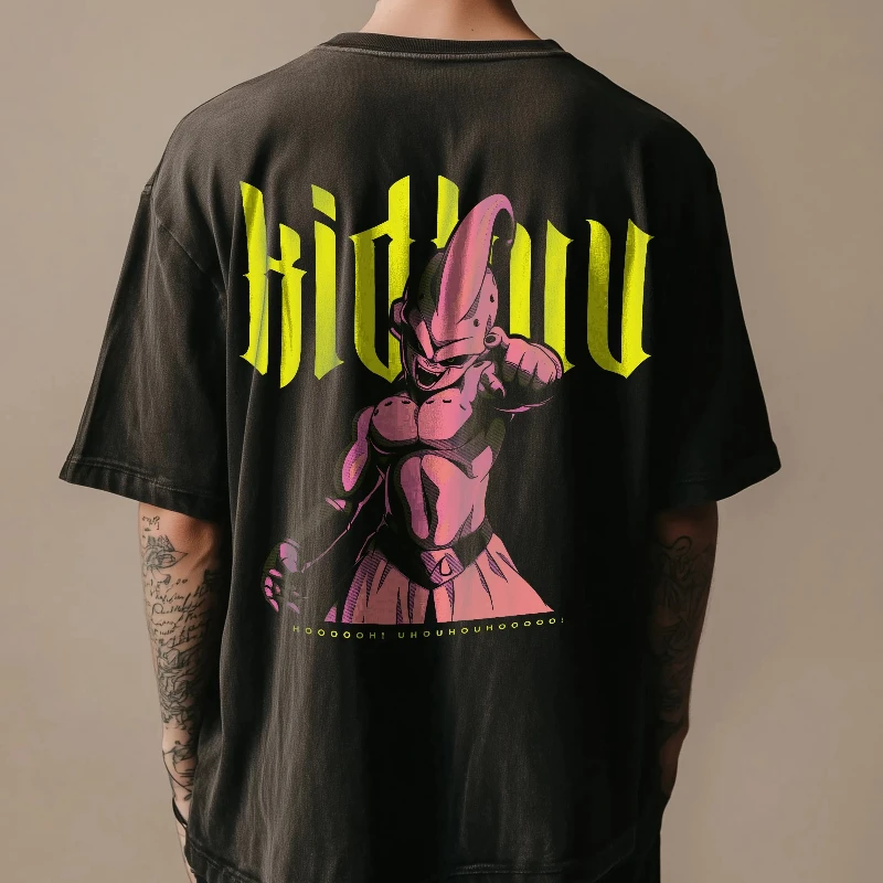 

Винтажная футболка Kid Buu, мужская и женская детская футболка из чистого хлопка с анимационным принтом, удобная повседневная футболка для стирки