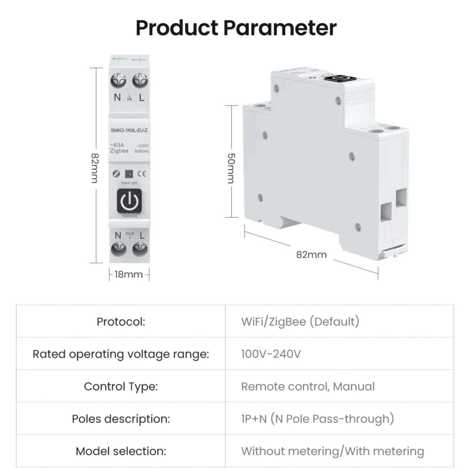 WiFi/ZigBee Smart Circuit Breaker พร้อมวัดแสงสําหรับสวิตช์ควบคุมระยะไกลไร้สายอัจฉริยะสําหรับ App