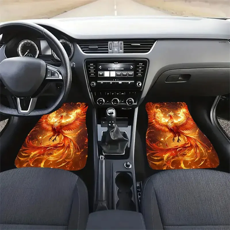 4pcs Flame Phoenix Pattern Car Footrest 4pcs Set, Universal Non-Slip Crystal Velvet Material, Easy To Clean Car Interior Decorat