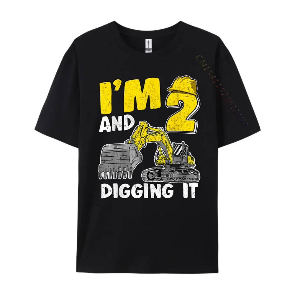 Kids I M 2 And Digging It 2 Years Boy Excavator 2nd Birthday Cream T Shirt Cotton T Shirt Men New Years Eve