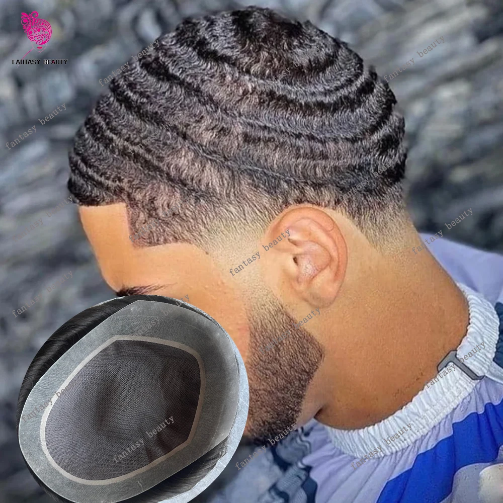 

Undetectable Deep Wave Prosthesis European Human Hair 12mm/10mm/8mm Curly Men Toupee Fine Mono Base Natural Frontline Remy Wigs