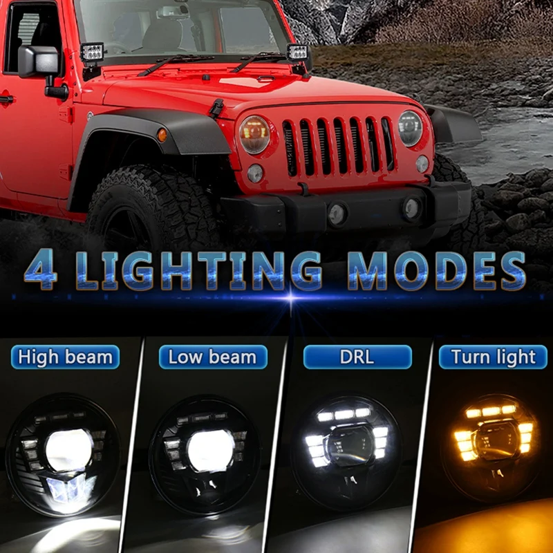 7 Inch LED Headlights, Round Headlights DRL Amber Turn Signal Compatible With Jeep Wrangler JK TJ CJ L