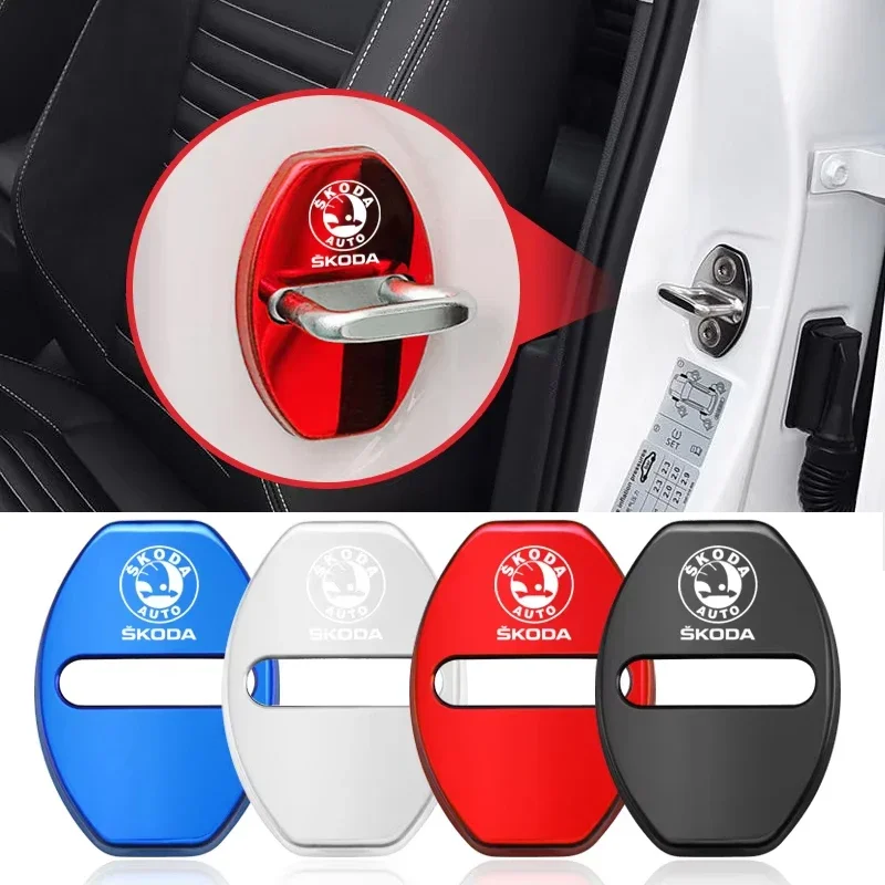 4Pcs Metal Car Door Lock Protective Cover Anti Rust Emblem Case for Skoda Octavia Kodiaq Fabia Superb Rapid A7 2020 Accessories