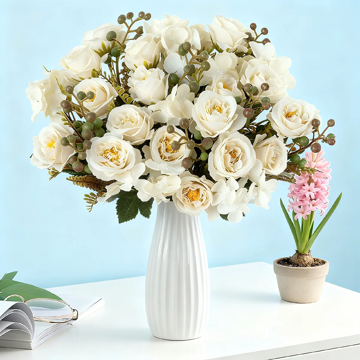 1 قطعة ورود مقلدة، عيد الحب، الزفاف، عيد الأم، عيد الشكر، الربيع ديكور المنزل الداخلي والحديقة الخارجية #1