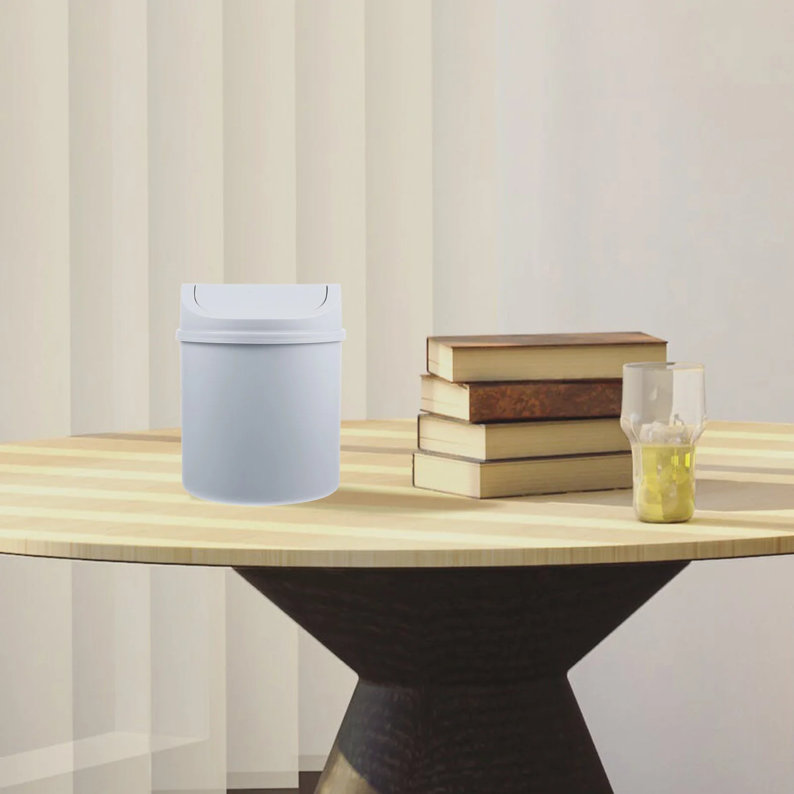 

Mini Trash Can with Lid for Home Office Kitchen Bedroom Living Room Small Swing Bin Waste Basket Garbage Container
