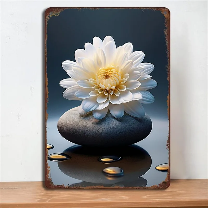 Retro Iron Metal Plate Chrysanthemum Logo Decoration Suitable for Kitchen Cafe Bar Garage and Other Decorations 8x12 Inches