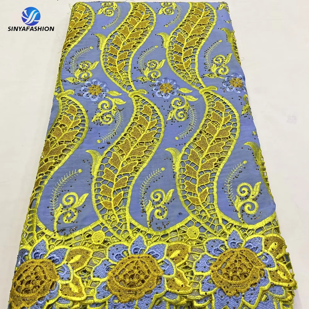 

Sinya Embroidery Stones African Guipure Cord Lace Fabric 2024 High Quality Cotton Lace Dubai Swiss Voile Lace In Switzerland