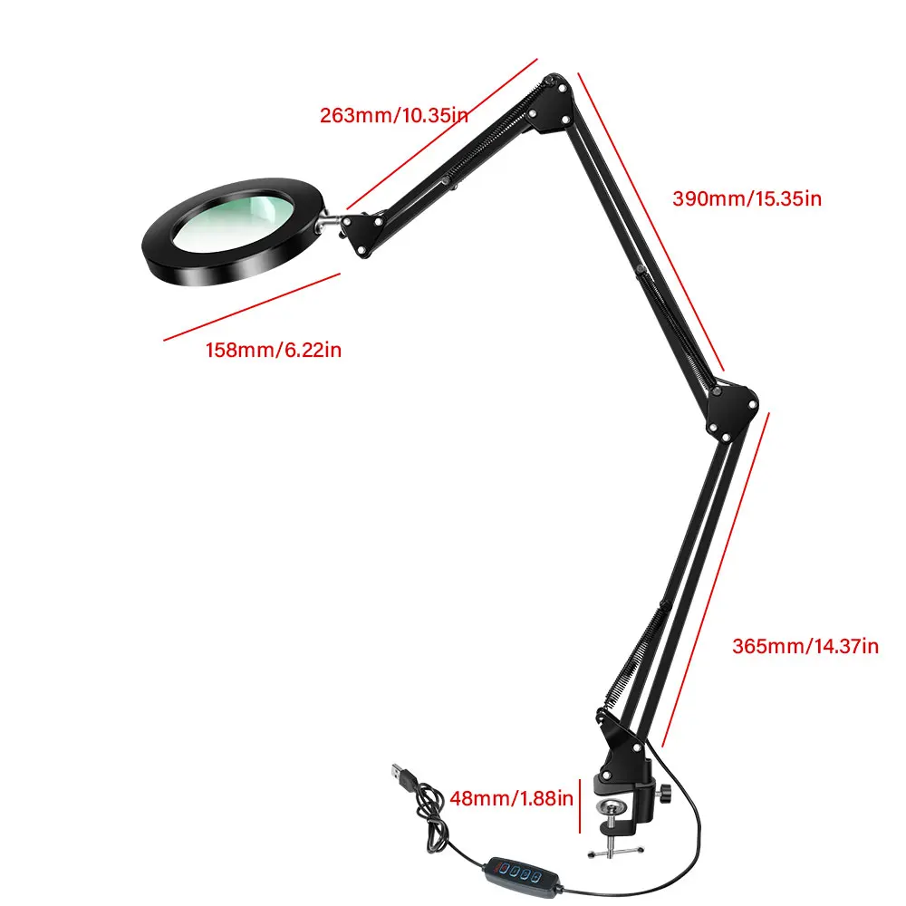 3-Segment Extra-Lange Schwenkbare Lupenlampe mit 3-Farben-Einstellbaren LED-Leuchten Leselampe für Schweißen Reparatur Feinarbeit