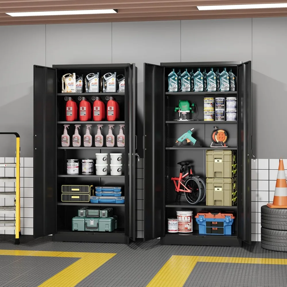 

Metal Garage Storage Cabinet with 2 Doors and 5 Adjustable Shelves, 71'' Black Lockable Steel File Cabinet for Garage