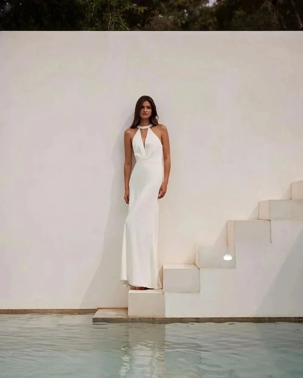 Vestidos de novia halter praia vestido de casamento 2025 vestidos de fiesta halter sem mangas vestido de noiva até o chão customimze 2024