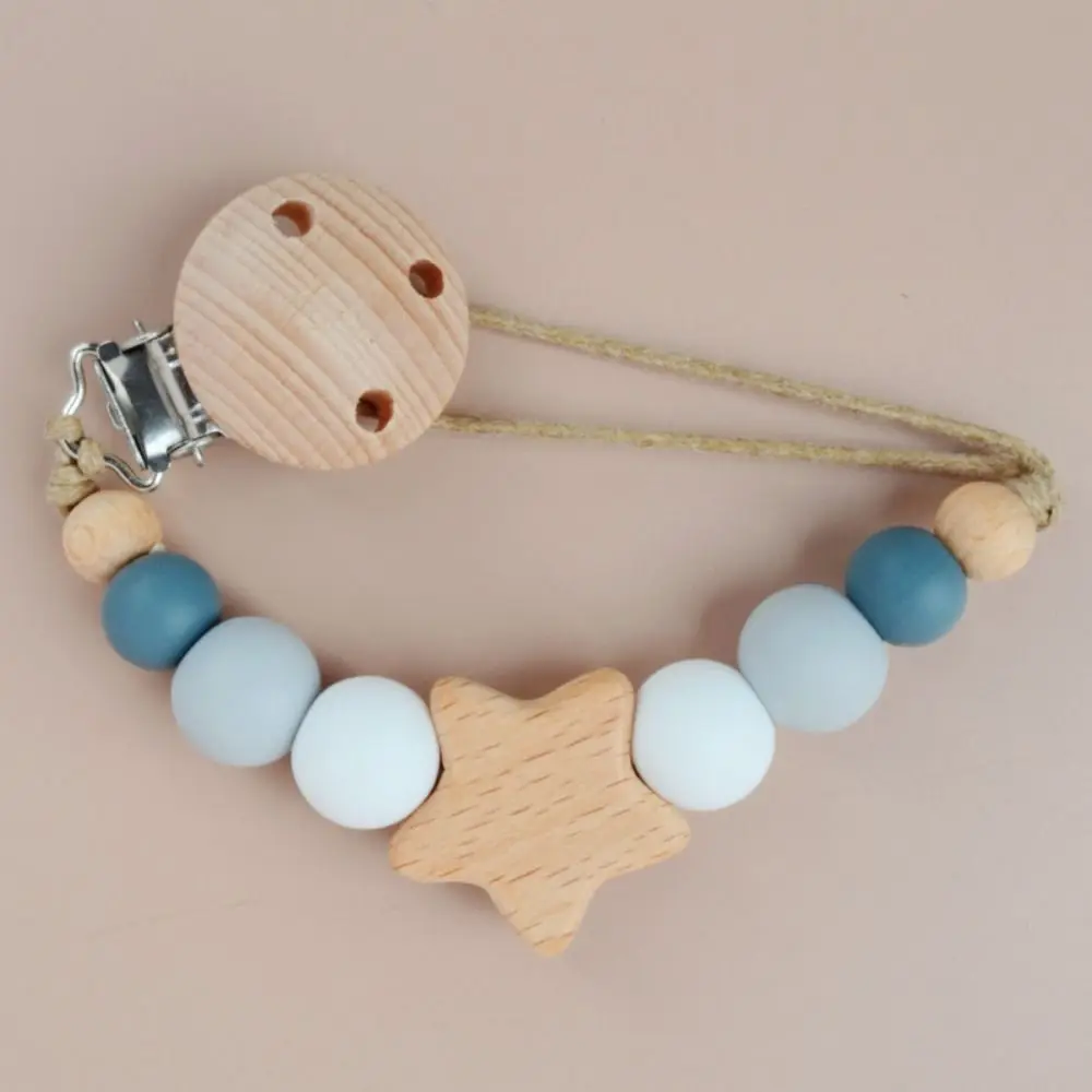 

Dummy Clips Pacifier Holder Clips Wood Soother Holder Baby Pacifier Chain Star Nipple Holder Clips Baby Teether Toys Straps