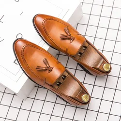 Zapatos de fiesta clásicos italianos para hombre, mocasines formales de vestir de noche, de lujo, elegantes, de cuero Sepatu, sin cordones, Pria Buty