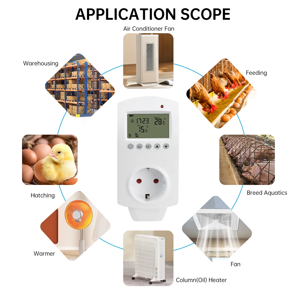 AC 220V WIFI Tuya Intelligent Temperature Controller Socket Plug-in Electric Heating Cooling Timer Switch LCD Digital Thermostat