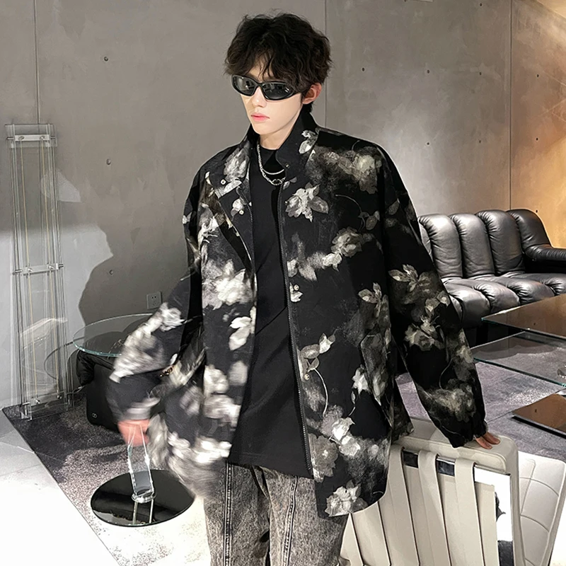 LUZHEN Blazer moda pintura Tie-dyed Floral hermoso tinta lavado abrigo hombres 2025 nuevo Original elegante chaqueta Casual suelta JY5583