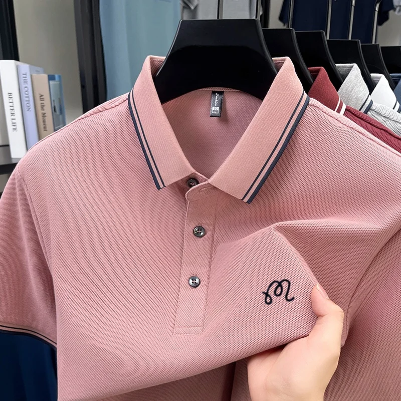 100% pure cotton summer hot selling comfortable casual striped collar polo shirt men's high-quality letter embroidered short top