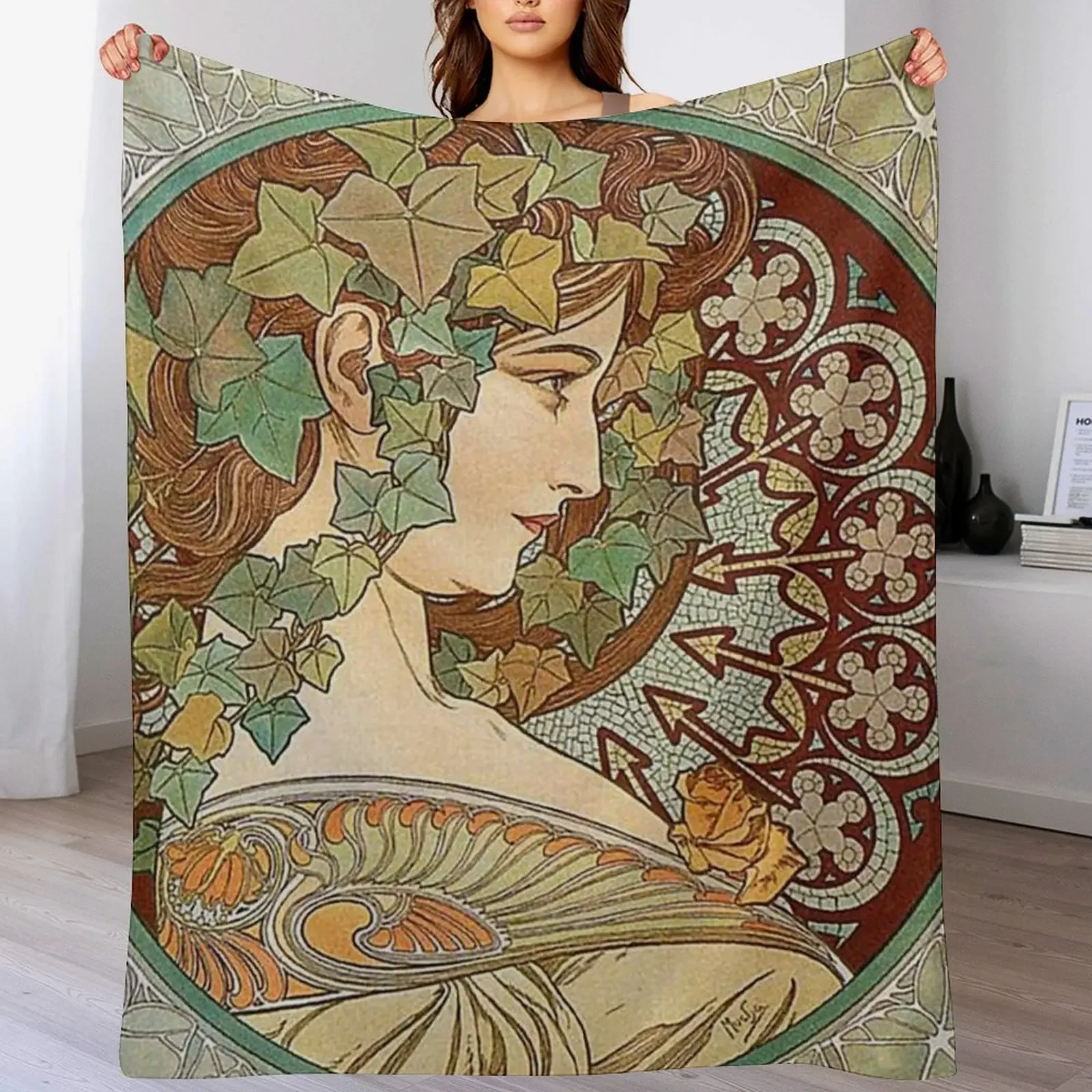 

Laurel - Alphonse Mucha- 1901 Throw Blanket Furrys Bed Thins bed plaid Blankets