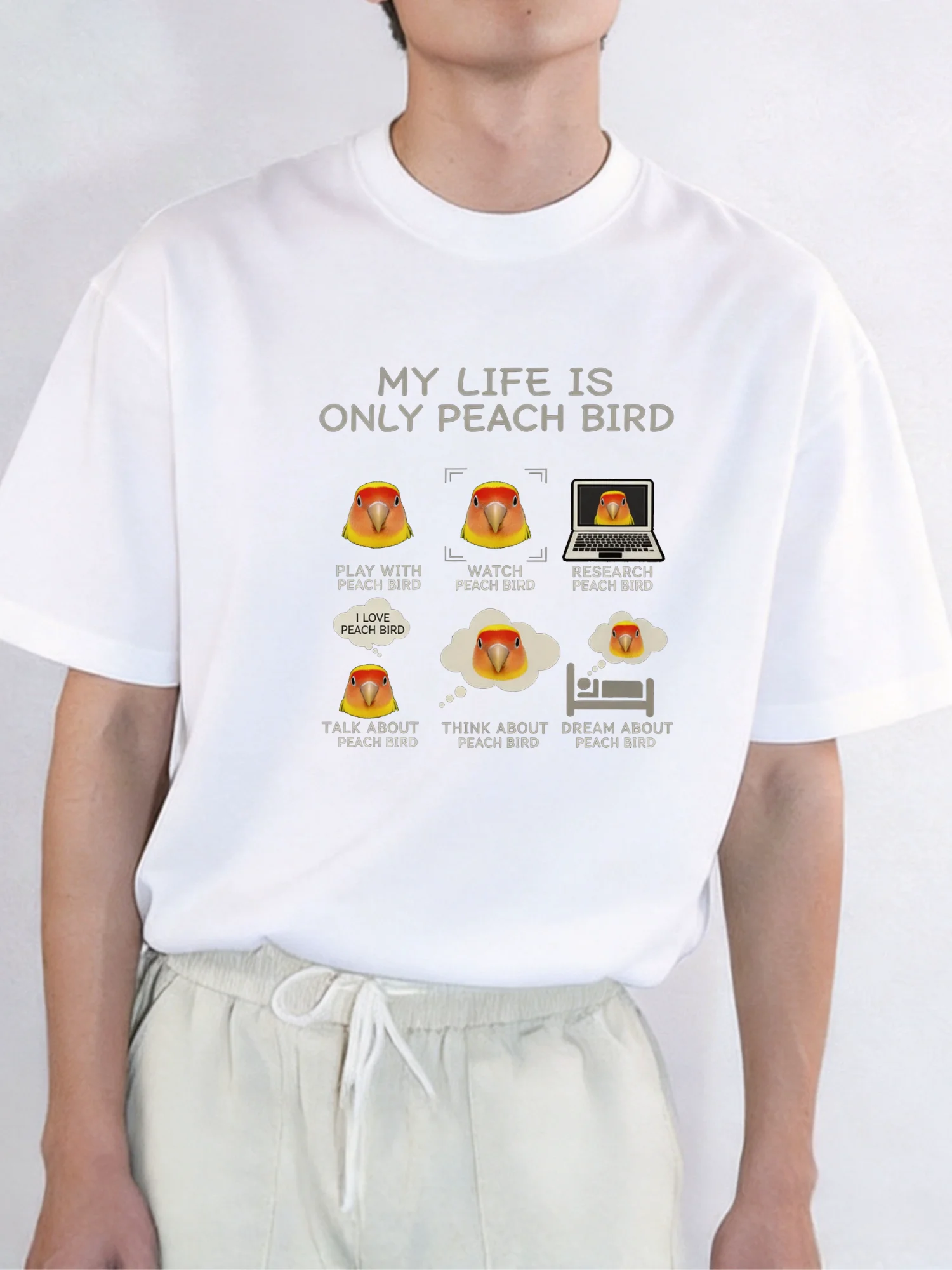 Loose Fit Pure Cotton Short Sleeve T-Shirt Memes Picture Fun Design Casual Wear Breathable Comfortable Unisex Bird Watching T...