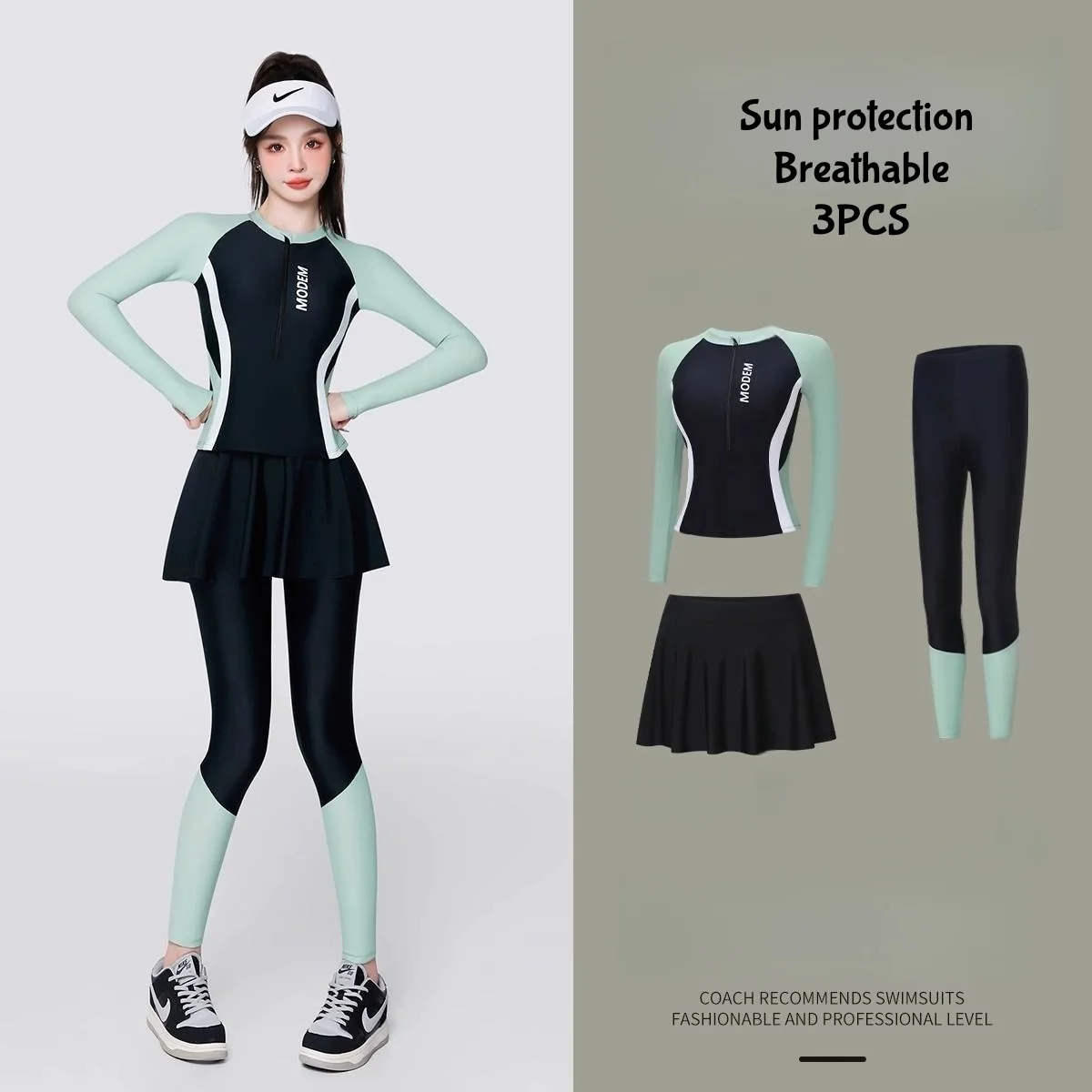 

Swimsuit Women's Swimming Sunscreen Three-piece Conservative Split Long Sleeved Long Pants Floating Diving Mother Suit