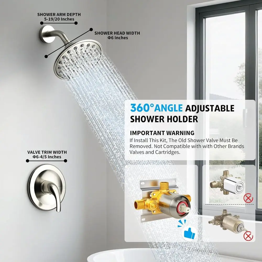 طقم دش مطري مقاس 6 بوصات مع تحكم بمقبض واحد ولمسة نهائية من النيكل المصقول #2