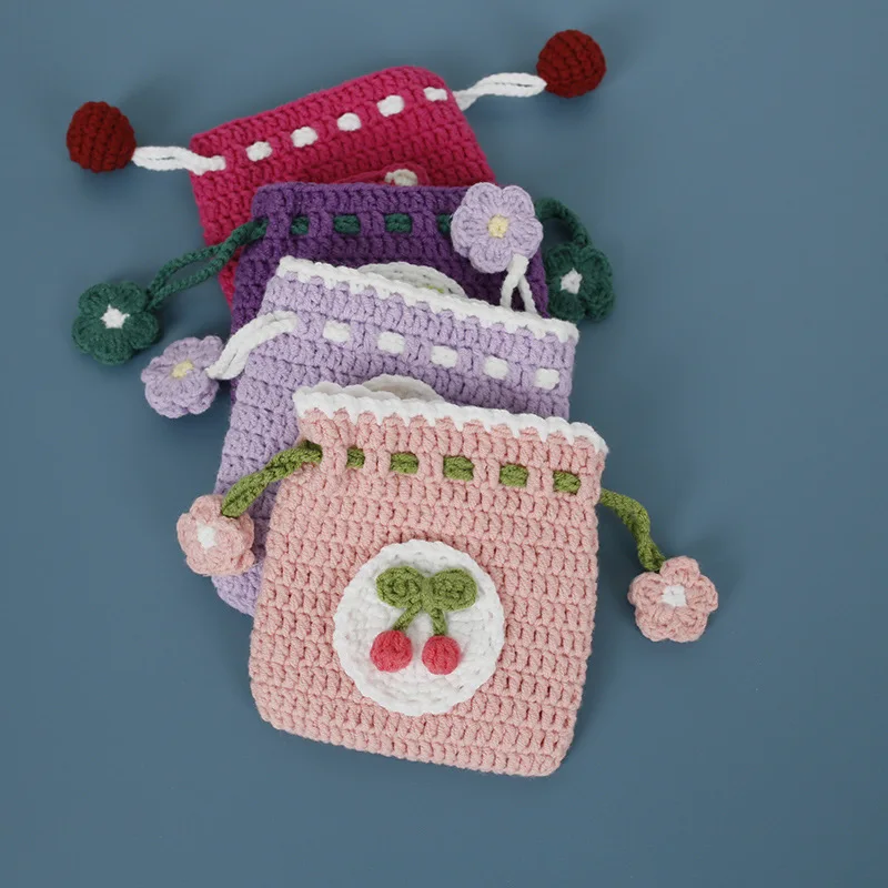 Pochette Tricotée Colorée Pour Femme - Porte-Monnaie Tissé Au Crochet Avec Fermeture Kiss-Lock - Or Rouge