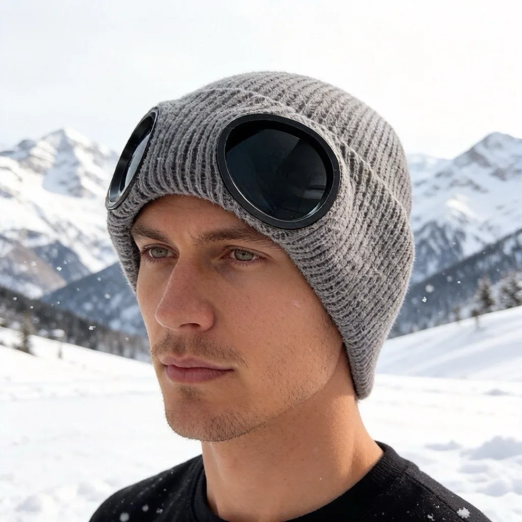 Beanie With Goggles Neutral Knitted Beanie Windproof Hat Windproof Detachable Goggles Beanie For Daily Wear Cycling Commuting