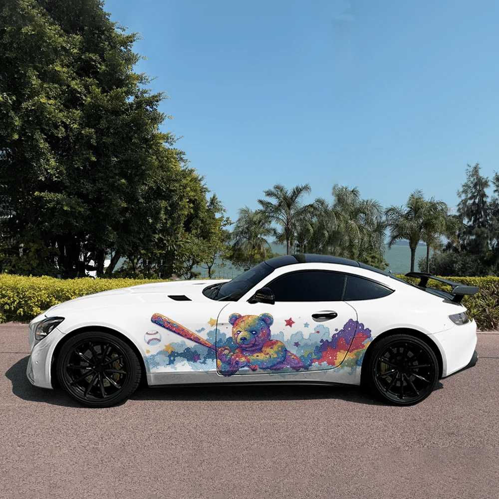 

Радужный медведь, кукла, звезды, автомобильные виниловые наклейки, самоклеящаяся наклейка из ПВХ, подходит для грузовиков, внедорожников, украшения, автоаксессуары, подарок