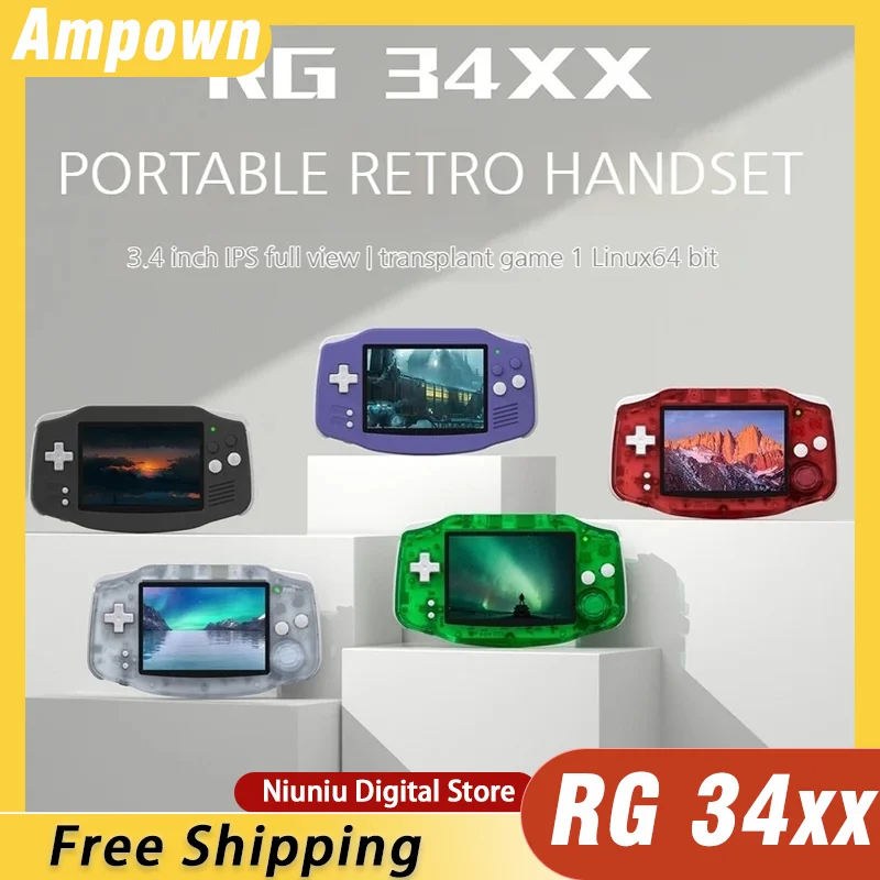 

Ampown Rg 34xx Portable Retro Game Player 3.4'' Ips Oca Classic Full Fit Wireless Compatible Wifi Video Game Console Arcade Gift