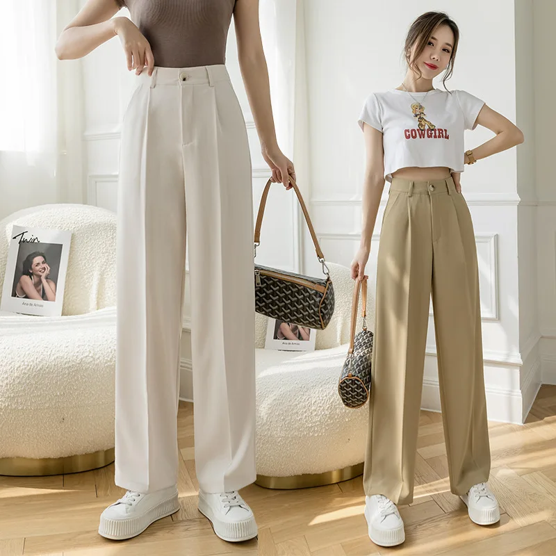 Real Shot Video Three Standard 2021 Spring and Summer New Korean Style Wide-Leg Suit Pants Slimming High Waist Casual Trousers O