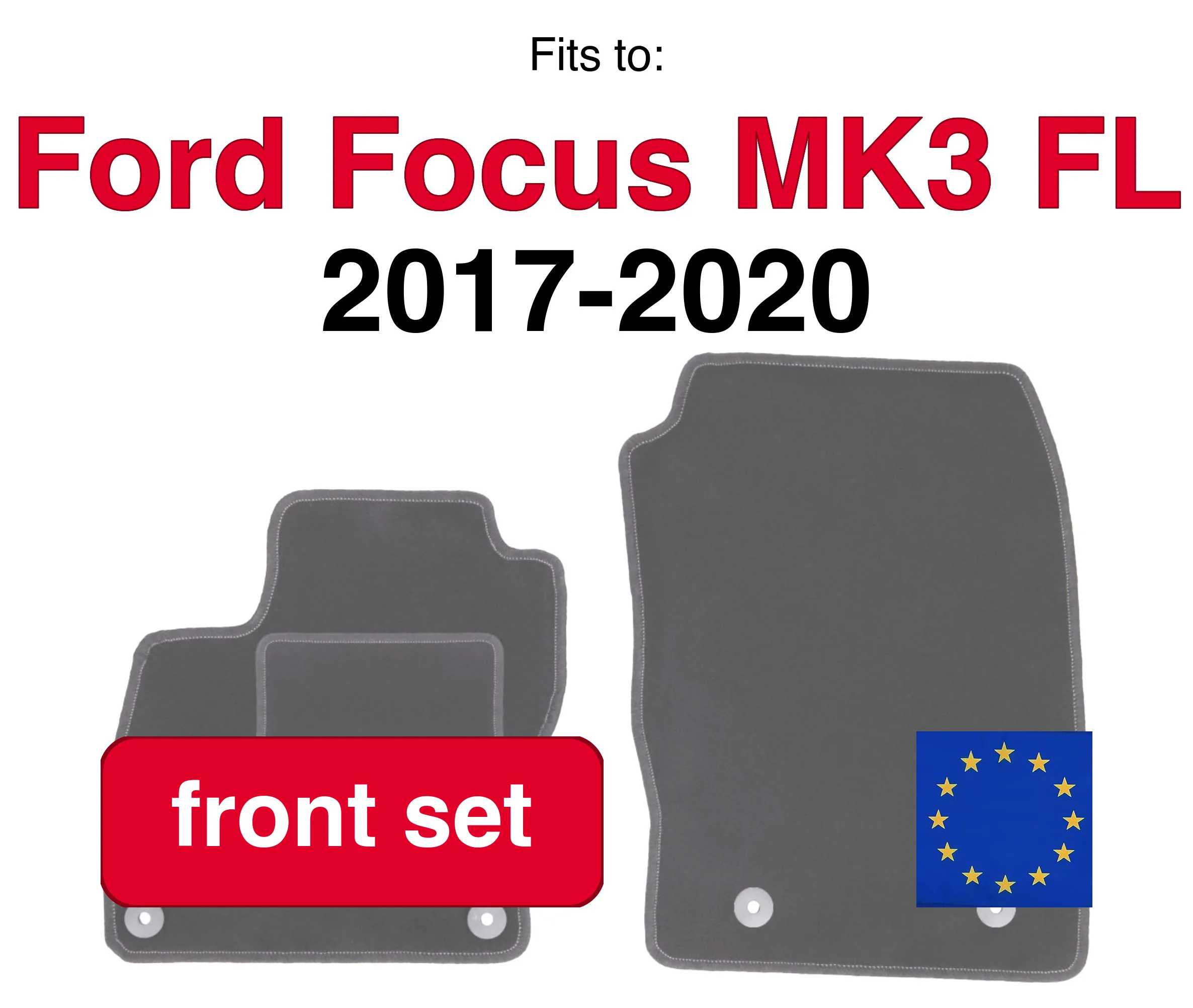 Auto velours vloermatten voor Ford Focus MK3 FL sedan stationwagen hatchback (2017-2020) - grafiet (2 stuks) set auto vloermatten voor
