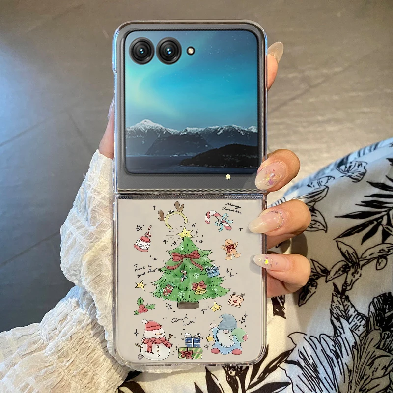 Cartoon-Weihnachtsbaum-Handyhülle für Motorola Razr 50 40 Ultra Razr 40 Razr50, stoßfeste Stoßstange, transparent, faltbar, harte Abdeckung