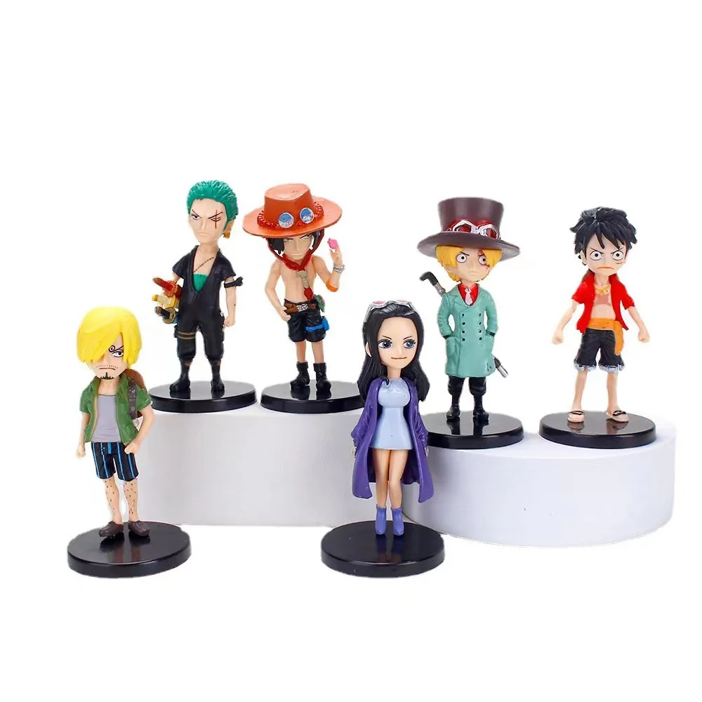 Modèle de figurine en PVC One Piece Anime, Luffy, Zoro, Sanji Collection, Ornement de voiture et de bureau, Jouets mignons, Cadeau pour enfants, Ensemble de 6 pièces