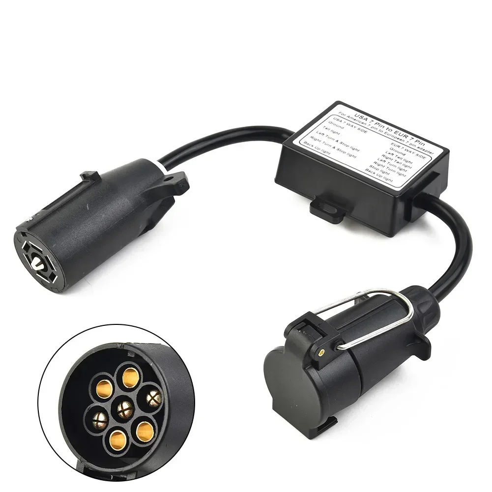 To EU Trailer Light Converter US Vehicle 7-Pole RV Blade Socket To European Trailer EU 7-Pin Round Plug Connector