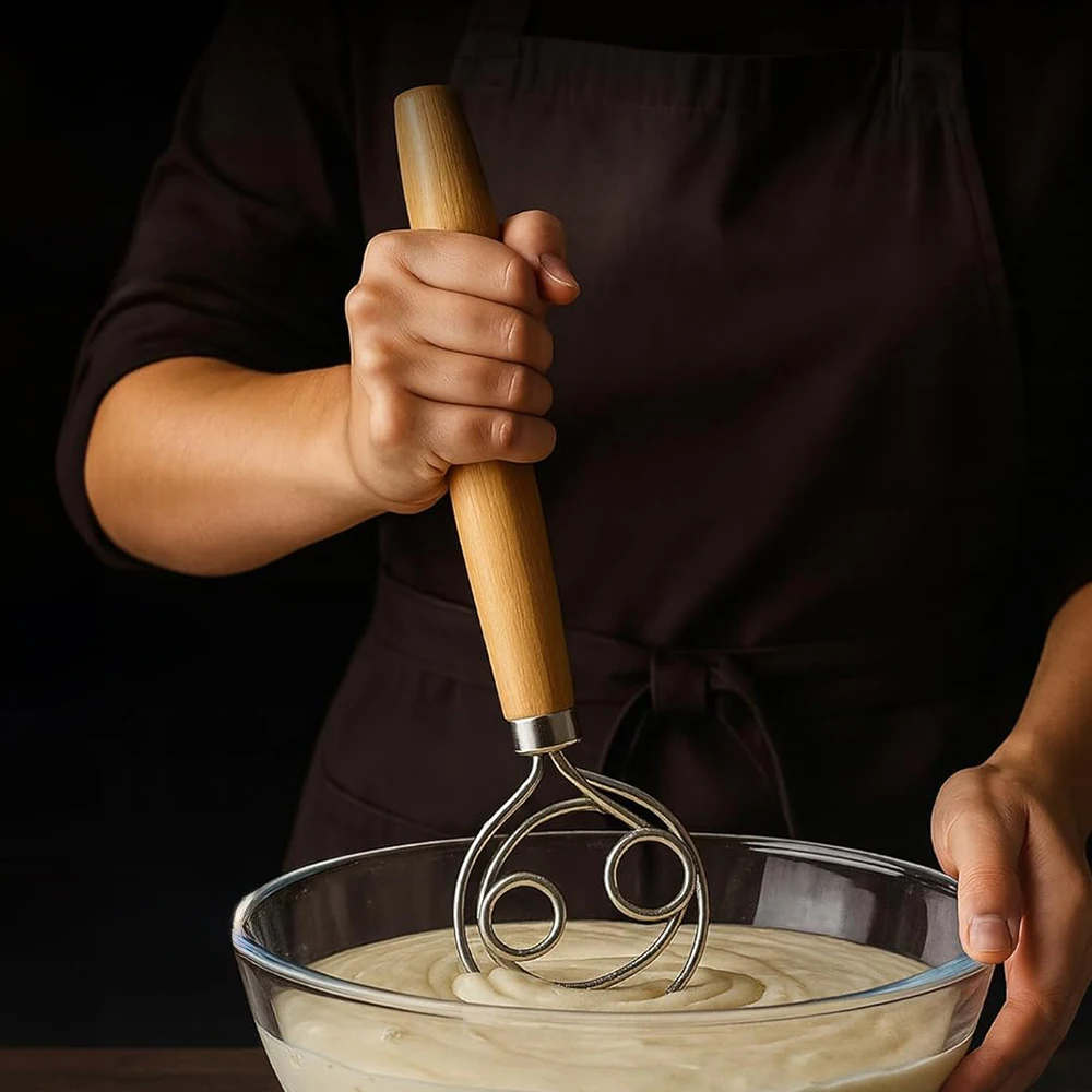 

Скребок для теста из нержавеющей стали 304 с гладкой деревянной ручкой, 13 дюймов, для замешивания кваса и хлеба, датский скребок для теста, инструменты для выпечки хлеба