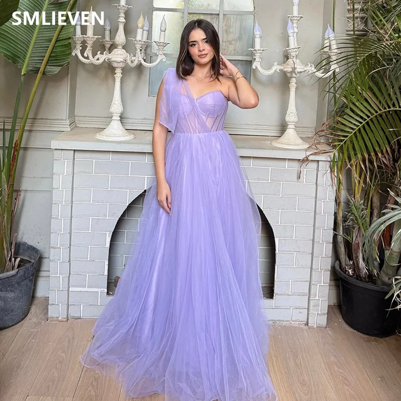 Smileven A-line Sweetheart Prom Dresses Spaghetti Strap Tea-Length One Shoulder Sleeveless Graduation Dresses Customized 2024