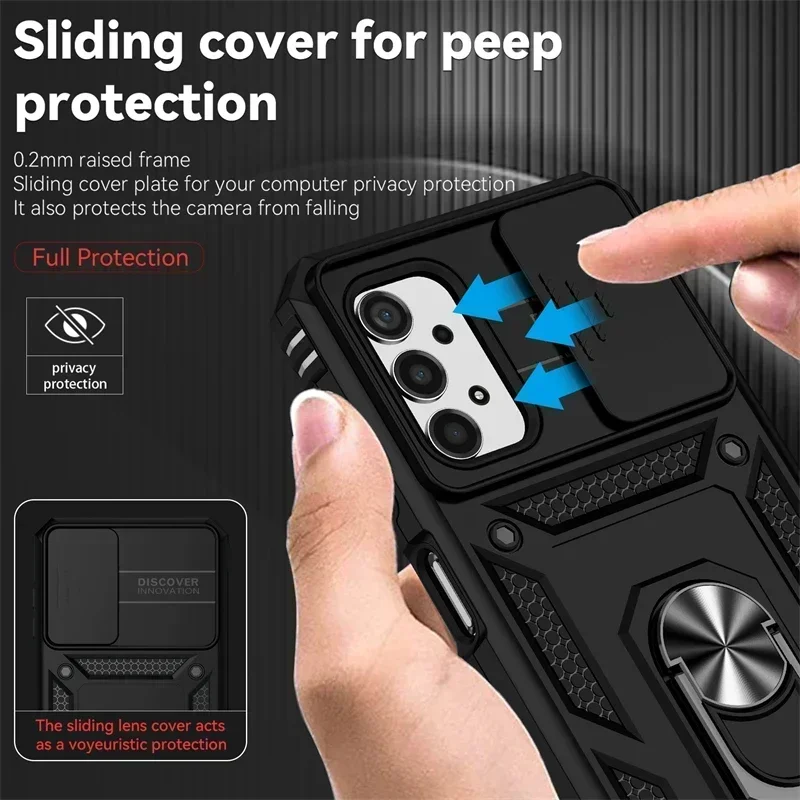 Para Samsung Galaxy A13 4G funda a prueba de golpes soporte de armadura cámara deslizante proteger funda de teléfono para Samsung A13 A 13 13A 5G contraportada