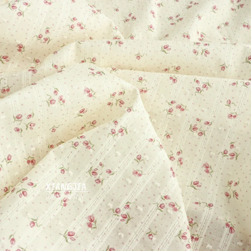 145x50cm Fresh Striped Clip Dot Floral Pure Cotton Tissu Jacquard Curtain Shirt Dress Fabric Sewing Cloth for Home Decor