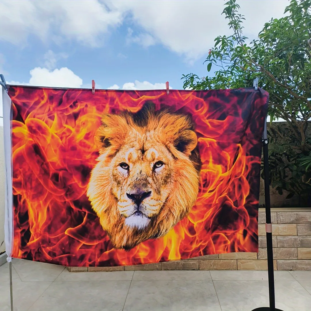 Lion Head Fire Polyester Victory Flag Banner for Praise Worship Church Setting