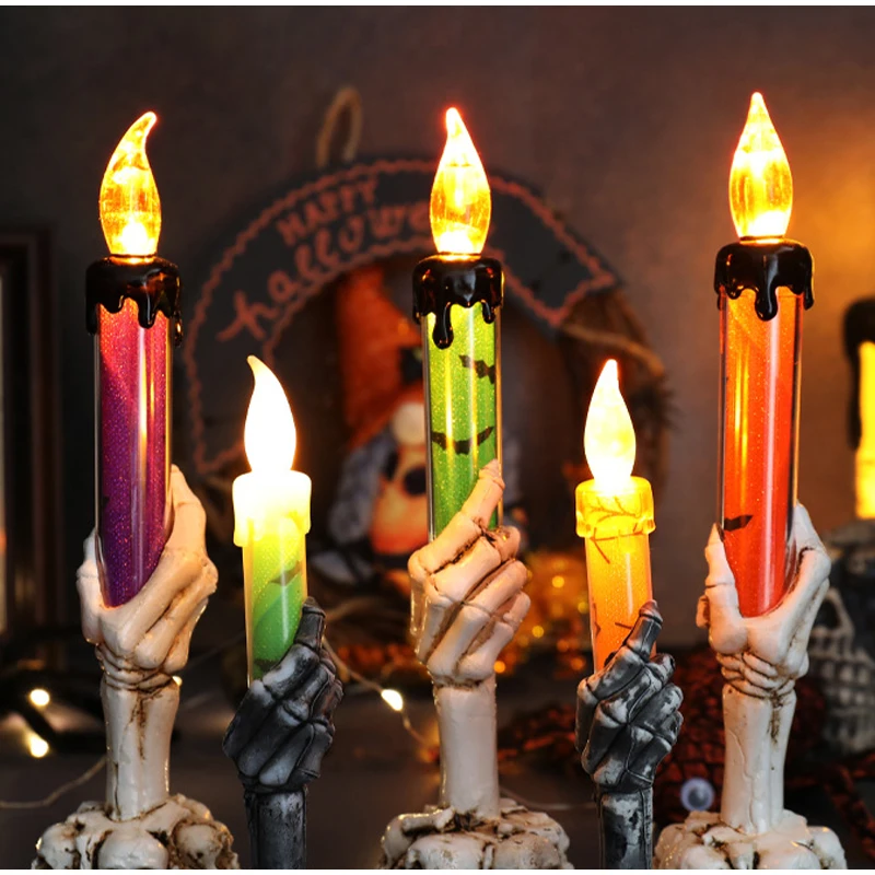 Halloween Electronic Candle Decoration Ghost Hand Light Up Led Twinkle Candlestick Halloween Candlestick Gothic Mantel Decor