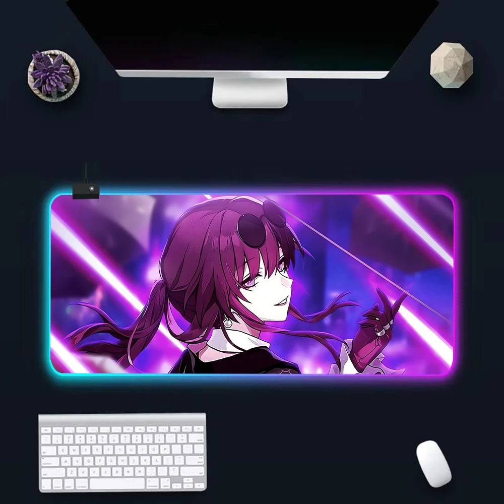 

Purple-haired girl Kafka RGB Pc Gamer Keyboard Mouse Pad Mousepad LED Glowing Mouse Mats Rubber Gaming Computer Mausepad