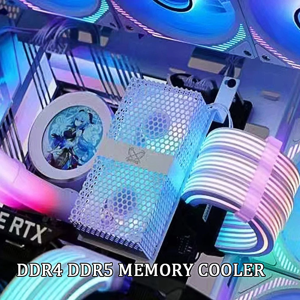 

DDR4 DDR5 Memory Cooler ARGB AURA SYNC Overclocking Computer RAM Heat Sink,PWM Temperature Control Fan Bracket Module Radiator