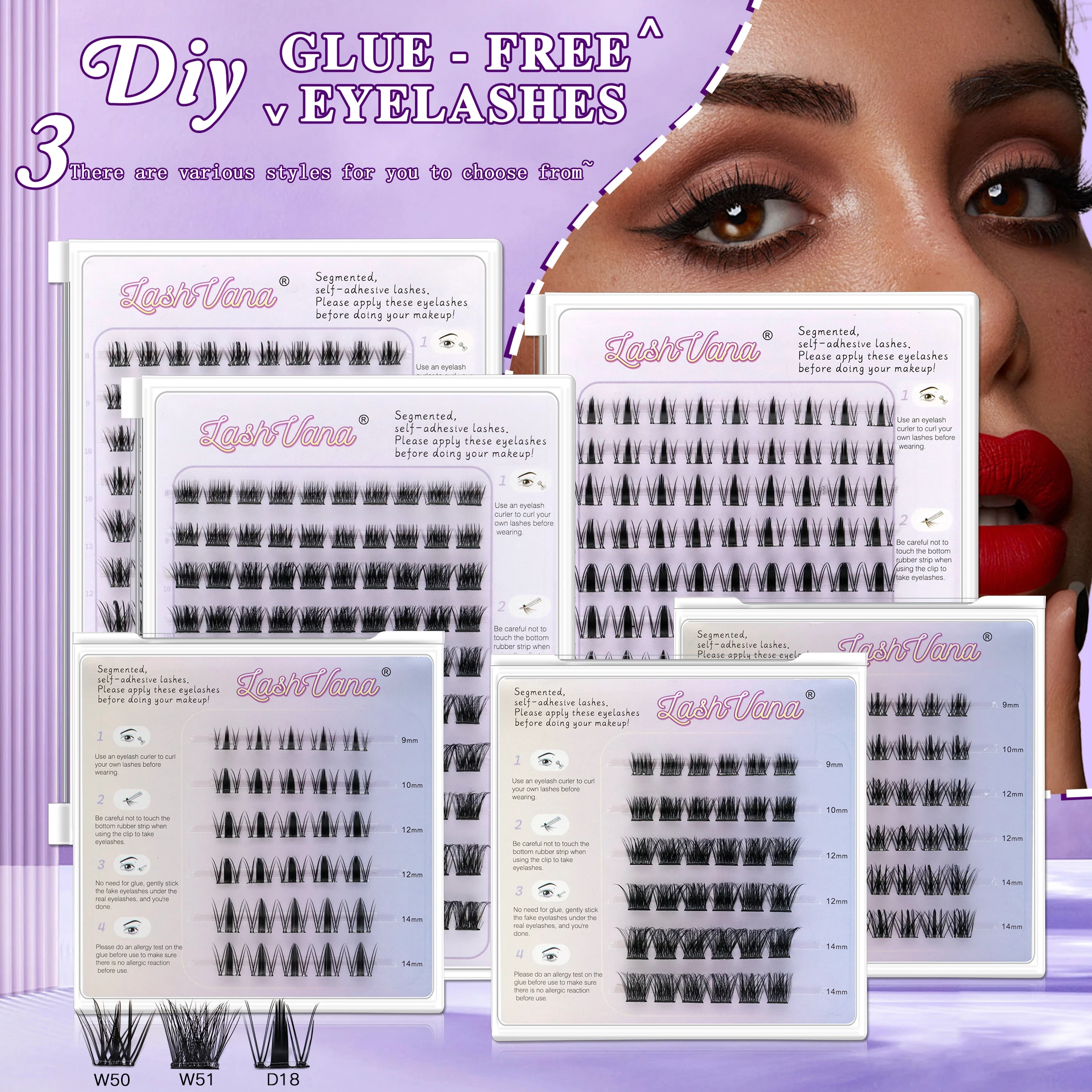 Eyelash Extension No 9 - Self Adhesive Lash Clusters Glue Free
