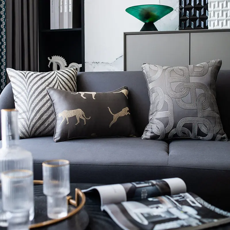 Modern High Precision Gray Cushion Cover Premium Geometric Leopard Jacquard Pillow Cover Decorative Pillowcase Luxury Home Decor