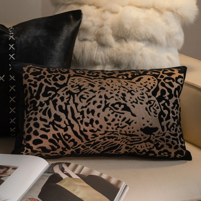 Leopard Embroidery Pillows Gold Silver Cushion Case Luxury Velvet Decorative Pillow Cover For Sofa Chair Home Decorations