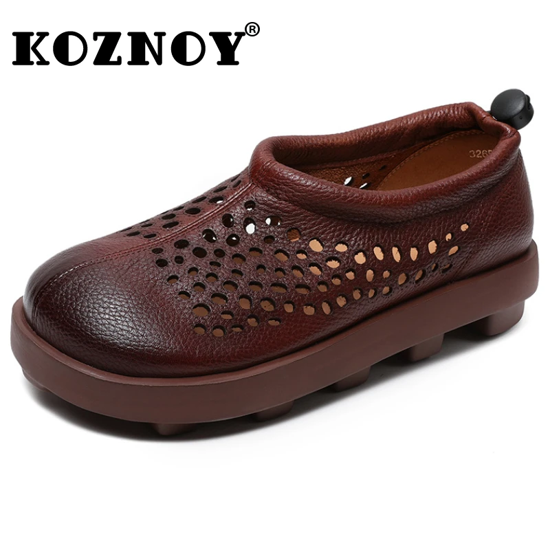 

Koznoy 3.5cm Cow Genuine Leather Women Summer Platform Wedge Flats Mary Jane Sandals Hollow Comfy Slippers Fashion Loafer Shoes