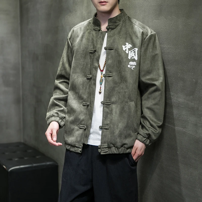 

New Chinese Sle Men's Jaet Spring 2024 Stand Collar Tang Costume Trendy Brand Retro Improved Hanfu Coat Button Decorations