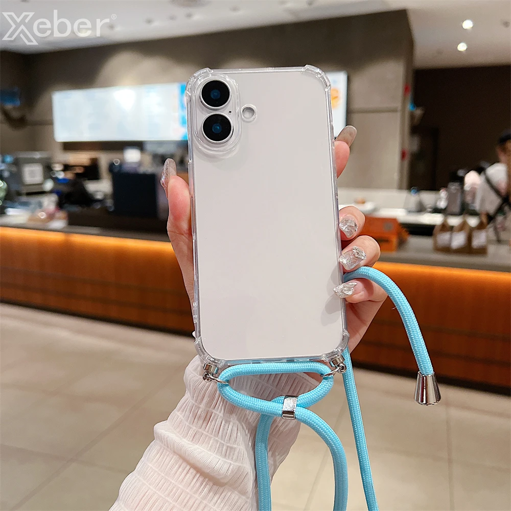 For iPhone 18 17 16 15 14 ProMax Crossbody Necklace Cord Lanyards Transparent Case For iPhone 11 12 13 Pro Max XS XR Soft Cover