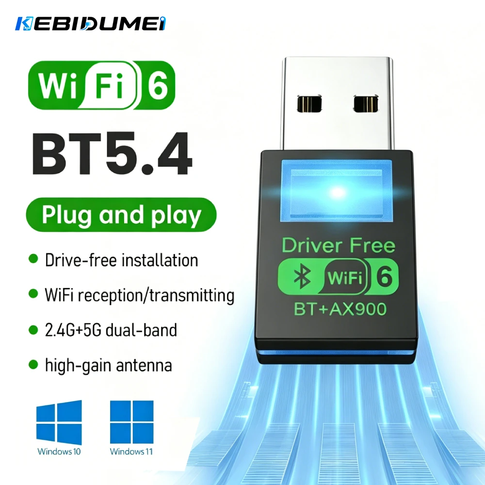KEBIDUMEI 900Mbps WiFi 6 Bluetooth 5.4 Netzwerkkarte Dual Band 2,4G+5GHz Wireless Receiver Adapter 150Mbps Für PC Laptop Win10/11