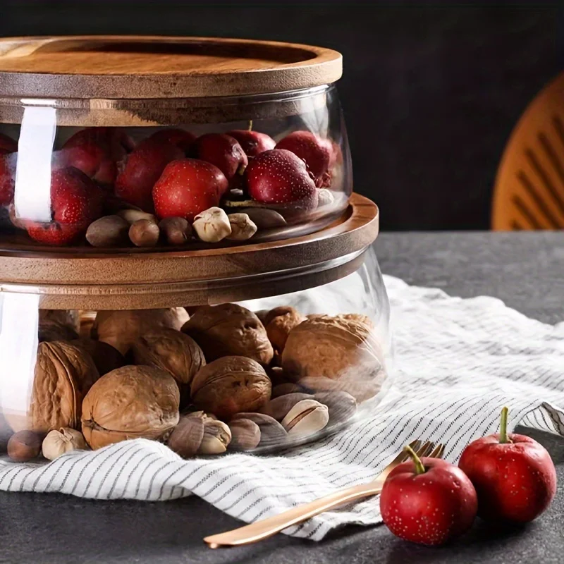Size L Airtight Glass Storage Containers  Ideal for Storing Coffee, Tea, Candy & Pantry Essentials with Natural Acacia Wood Lid