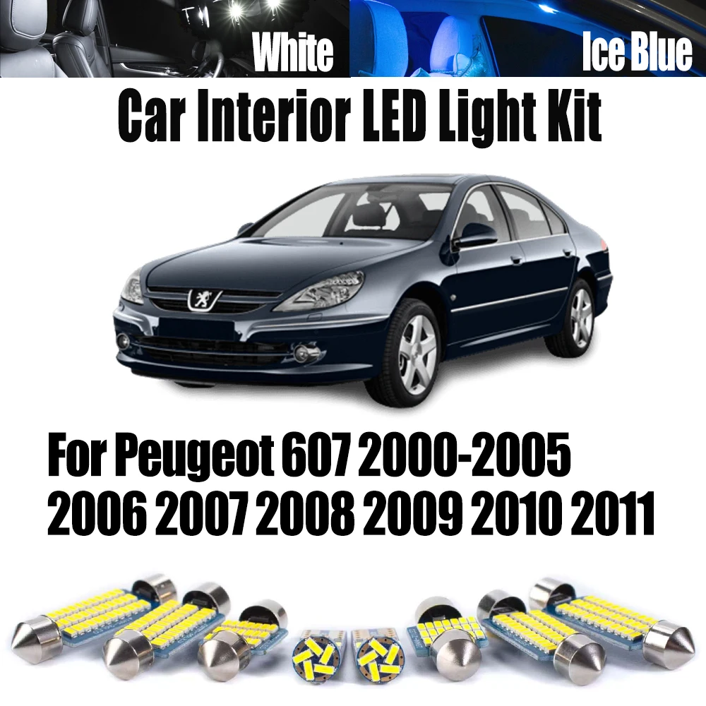 

10 шт. Canbus для Peugeot 607 2000-2005 2006 2007 2008 2009 2010 2011 автомобильная лампа для чтения багажника без ошибок светодиодный комплект внутреннего купольного освещения